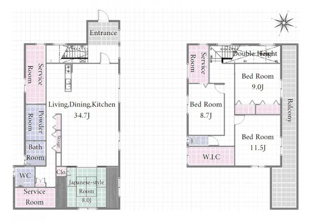 34.7帖のLDKを中心としたゆったりとした居住空間がポイントです。また収納スペースにも配慮されており、様々なライフスタイルに合わせられます。