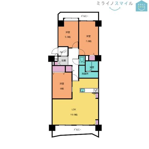 広々リビング19.9帖!3LDK全室5.5帖以上♪2面バルコニー付きです♪