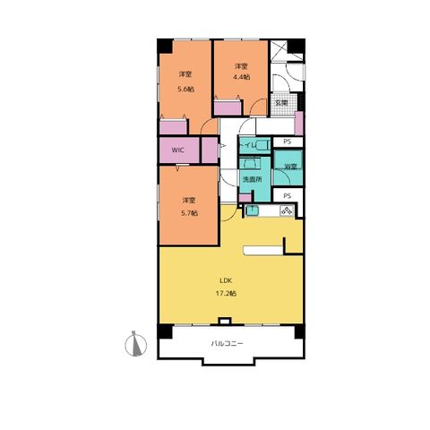 専有面積77.55m2、バルコニー面積10.07m2、3LDK