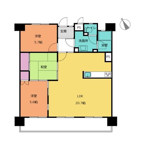 専有面積82.80m2、バルコニー面積11.61m2、3LDK