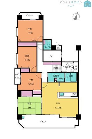 南向きリビング17.2帖!4LDK全室5.5帖以上♪全居室収納付きです♪