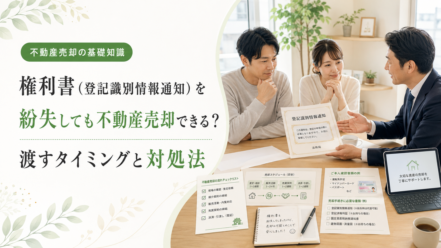 権利書（登記識別情報通知）を紛失しても不動産売却できる？渡すタイミングと対処法